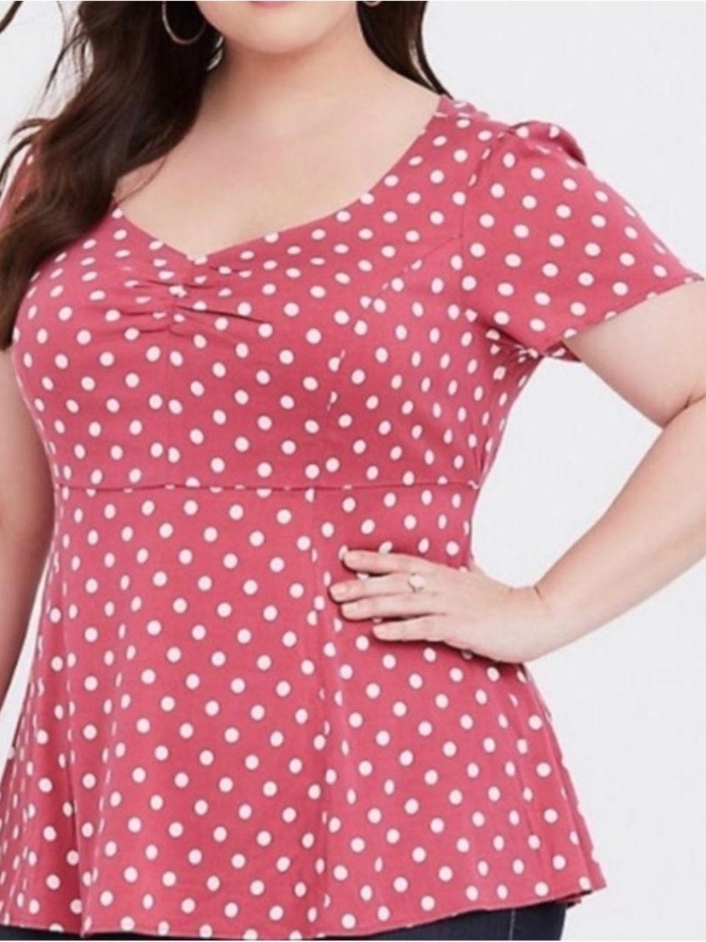 Torrid Pink Polka Dot Short Sleeve Peplum Top
